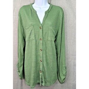 Carolyn Taylor Long Sleeve Button Down Casual Tunic Women's Size L Green